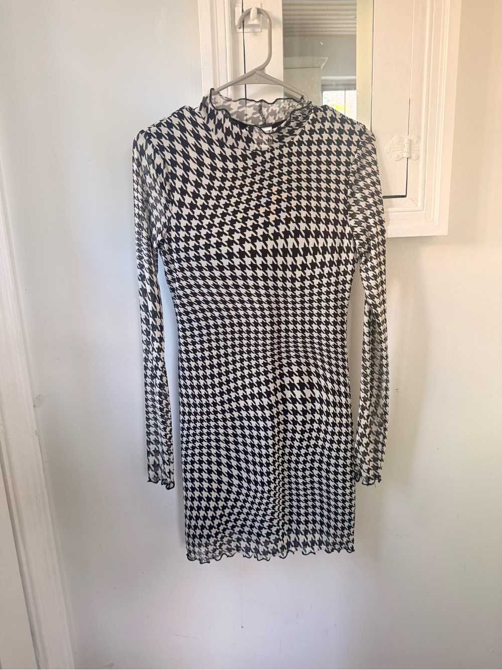 Belle Du Jour Black and White Houndstooth Mini Dress
